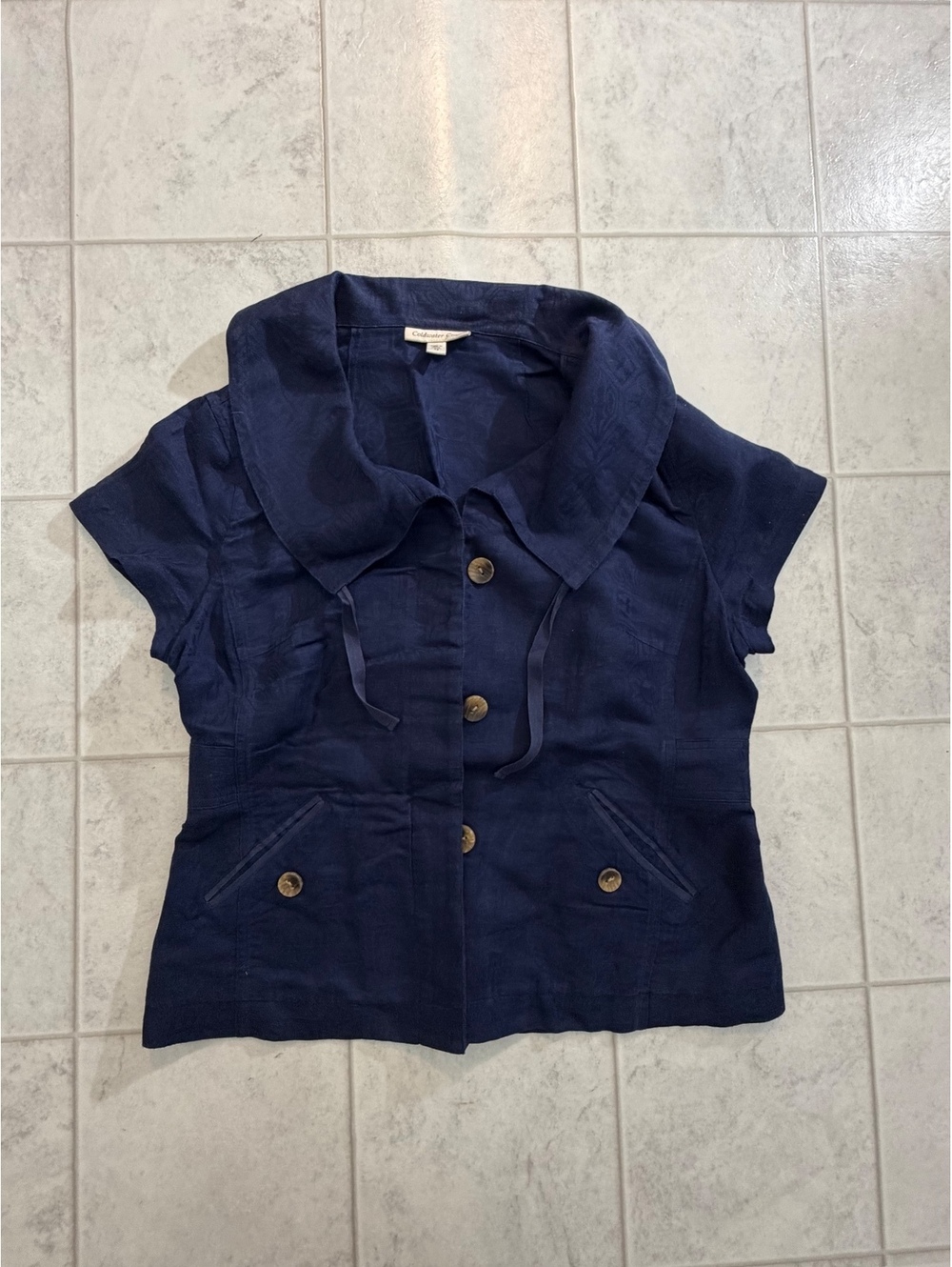 Coldwater Creek navy short sleeve blouse size 12